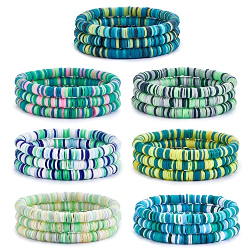 Ornaland Heishi Surfer Bracelets Set Polymer Clay Heishi Beads Stretch Bracelets Multi-Layer Stackable Friendship Bracelets Bohemia Summer Beach Jewelry for Women - color: Green