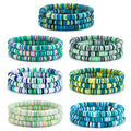 Ornaland Heishi Surfer Bracelets Set Polymer Clay Heishi Beads Stretch Bracelets Multi-Layer Stackable Friendship Bracelets Bohemia Summer Beach Jewelry for Women - color: Green