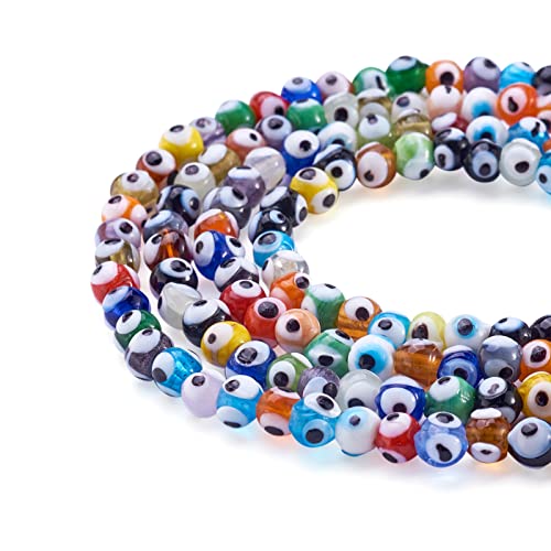 Cheriswelry 200pcs 6mm Handmade Lampwork Evil Eye Beads Round Crystal Glass Loose Spacer Ball Beads Bracelet Connector Beads with 2mm Hole for DIY Craft Earring Necklace Jewelry Making - color: Evil Eye Round-Mixed Color