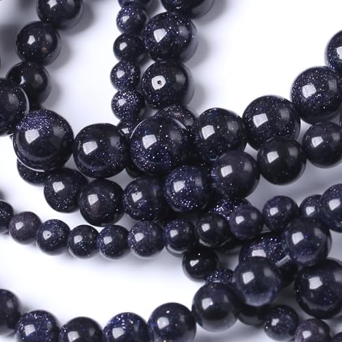 Natural Blue Stars Shine Stone Gemstone Round Crystal Energy Jade Beads Stone Beads for Jewelry Making DIY Bracelet Necklace Jewelry Making 1 Strand 15.5inch 60PCS 6MM - color: Blue stars shine stone, size: 6MM