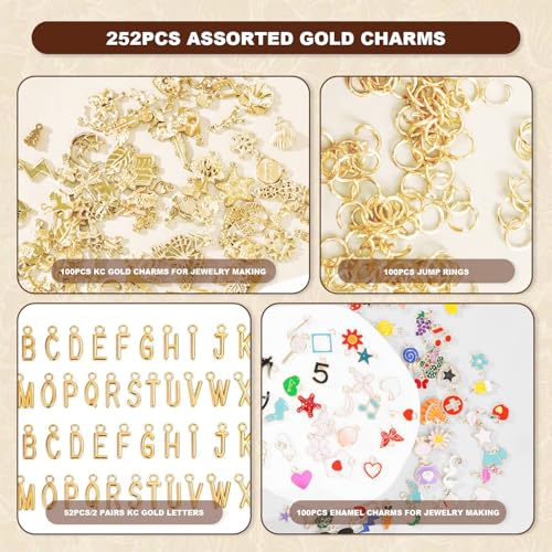352 Pcs Assorted Charms for Jewelry Making,Mixed Enamel KC Gold Alloy Letter Pendants,Wholesale Bulk Jewelry Charms for DIY Necklace Bracelet Earring and Crafting - style: A3:Charms-252PCS