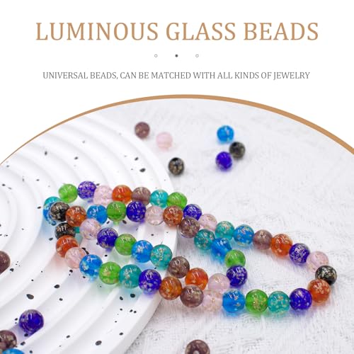 100Pcs Multicolor Glass Beads, 8mm Glow in The Dark Round Glass Beads for Jewelry Making, Earring Spacer Beads, DIY Crafts Bracelets Necklaces Earrings with 1.5~2mm Hole - color: Multicolor
