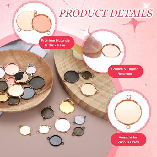 PATIKIL Pendant Trays for Jewelry Making, Blank Pendants Iron Double-hanging Bezel Settings Flat Base for Necklace Bracelet Charm - color: Rose Gold Tone