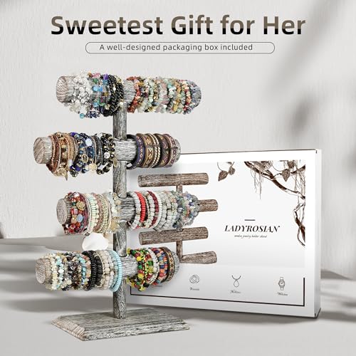 LadyRosian 4 Tier Wooden Display Jewelry Accessory Stand Jewelry Bracelet Holder Bangle Watch Necklace Storage Jewelry Holder Stand Display Organizer, (Antique White-4 layers) - color: Antique White 4-Tier