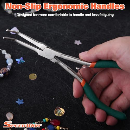 SPEEDWOX Mini Long Nose Pliers with Smooth Jaw, Bent Long Reach Needle Nose Pliers for Jewelry Making, Bending Wire and Small Object Gripping - style: Bent Long Nose Pliers Smooth Jaws