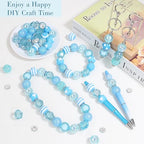35 Pcs Chunky Bubblegum Beads 20mm Focal Pen Large Rhinestone Pearl Bead with Rhinestone Large Hole European Spacer Bead for DIY Beadable Pen School Jewelry Making Keychain Craft Making(Lake Blue) - color: Lake Blue