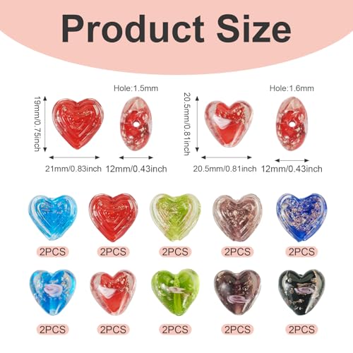 Glow in The Dark Heart Beads Lampwork Glass Love Heart Beads Craftdady 20Pcs Colorful Luminous Handmade Gold Sand Sweet Love Spacer Bead for DIY Craft Earring Bracelet Necklace Jewelry Making - color: Luminous