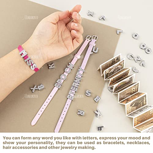 AUEAR, 130 Pack Silver A-Z 8mm Full Rhinestone Slide Crystal Alphabet Letter Charm Alloy for Bracelets Necklace Wristbands DIY Jewelry Making - color: Silver, size: 130 Pack