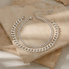 Tewiky Waterproof Ankle Bracelets for Women,Chunky Layered Gold Anklet for Women Non Tarnish Adjustable Cuban Set Stackable Summer Beach Jewelry Gift - color: silver