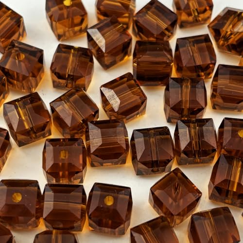 200pcs 4mm Cube Crystal Glass Beads for Jewelry Making Faceted Square Crystal Glass Bead Spacer Beads Loose Beads for Bracelet Earring Necklace DIY Craft(Dark Amber) - color: Dark Amber, size: 4mm