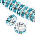 Weebee 100Pcs Rondelle Spacer Beads Crystal Charms Silver Plated Czech Rhinestone Loose Beads for Jewelry Making DIY Bracelets (Aquamarine, 10mm) - color: Aquamarine, size: 10mm