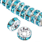 Weebee 100Pcs Rondelle Spacer Beads Crystal Charms Silver Plated Czech Rhinestone Loose Beads for Jewelry Making DIY Bracelets (Aquamarine, 10mm) - color: Aquamarine, size: 10mm