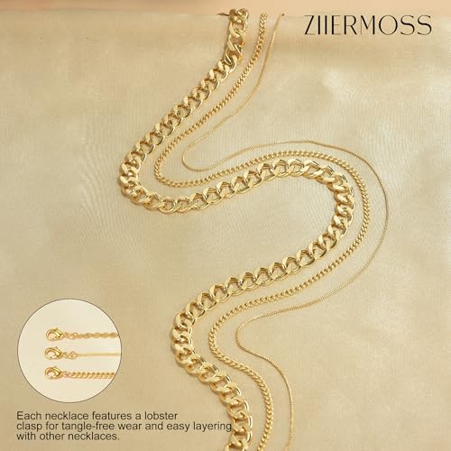 3PCS Gold Necklaces for Women,Chunky Statement Gold Plated Necklace Stack Layered Sterling Silver Herringbone Chains for Women Dainty Trendy Silver Chains Stacked Jewelry Gifts - color: gold statement necklace set