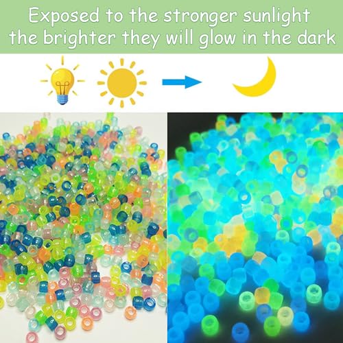 900 Pcs Glow in The Dark Pony Beads - Mix Colors Luminous Plastic Glow UV Beads for Bracelets, Jewelry Making, Hair Braiding, Necklace - color: Mixed Colors Pony Beads - 900pcs