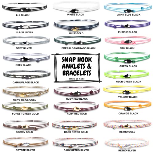 Made by Nami Surfer Anklet with Snap Hook Clasp Waterproof & Adjustable Thin String Ankle Bracelets for Women and Men Handmade Jewelry for Beach and Music Festival Accessories - color: Brown Gold