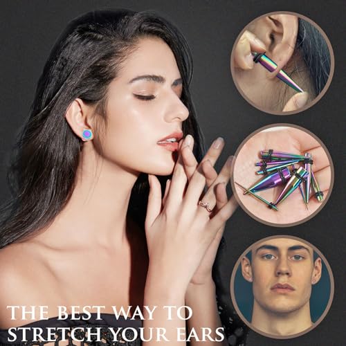 Longbeauty 14G-00G 36pcs Ear Gauges Stretching Kit Surgical Steel Tapers for Ears Gauge Starter Kits Single Flat Top Gauges Plugs for Women Men - color: Colorful
