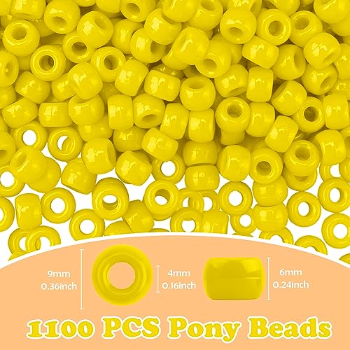 QPIXVB 1100pcs Pony Beads,Friendship Bracelet Beads Kit,Bead for Jewelry Making and Bracelets Making,Bulk Hair Bead for Braids,Crafts - color: yellow beads