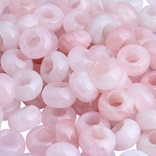TUMBEELLUWA Natural Gemstone Beads for Jewelry Making, Rondelle Large Hole Loose Beads Pack of 15,Rose Quartz(8x14 mm) - color: #3-Pink