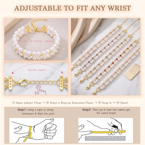 Double Layer Pearl Heart Bracelets for Women, Cubic Zirconia Charm Jewelry, Adjustable Gold Silver Stackable Bracelet Jewelry Set Birthday Gift for Mom Daughter Wife - color: Gold-White