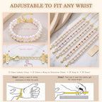 Double Layer Pearl Heart Bracelets for Women, Cubic Zirconia Charm Jewelry, Adjustable Gold Silver Stackable Bracelet Jewelry Set Birthday Gift for Mom Daughter Wife - color: Gold-White