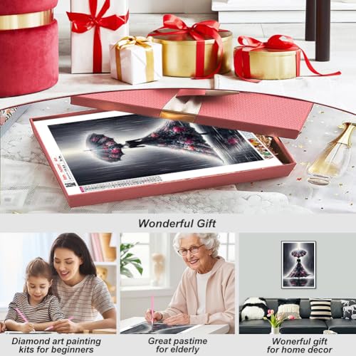 Domnpes Diamond Painting Kits for Adults, Lady in Rain Diamond Art Kits for Beginners, 5D DIY Full Drill Diamond Bead Art for Home Decor Gift 11.8x15.8 inch, Women