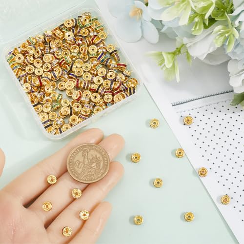 1 Box 300Pcs 10 Colors Gold Rondelle Spacer Beads Bulk Rhinestone Bead Spacers 6mm Grade A Brass Rhinestones Crystal Round Metal Charms Beads for Jewelry Making Bracelets Earrings DIY Crafts - style: Style 2