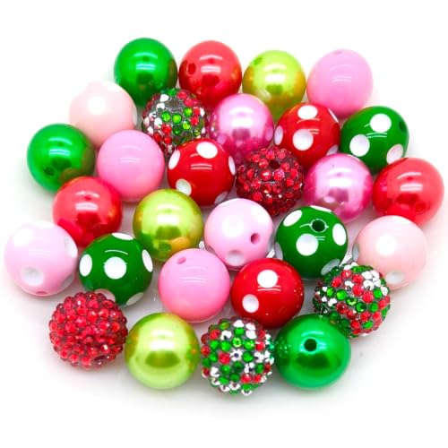 50pcs 20mm Large Size Rhinestone Disco Ball Beads Round Spacer Color Painted Charms for Jewelry Bracelet Necklace Pen Bag Chain Making Crafts Beading Supplies (20mm Christmas Color 02) - color: 20mm Christmas Color 02