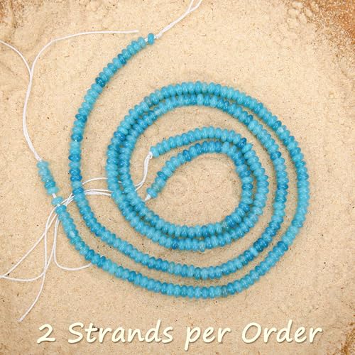 2 Strands (300PCs) Lake Blue Jade Rondelle Beads, 2 * 4mm Gemstone Loose Spacer Abacus Disk Beads for DIY Bracelet Necklace Earrings Jewelry Making, Craft Supplies Beading Kit - color: Lake Blue Jade, size: 2*4MM