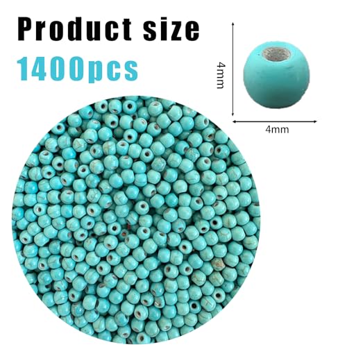 Turquoise Beads Bulk 4mm - 1400pcs Natural Semi-Precious Gemstone Round Space Loose Beads for Jewelry Making, Bracelets, Necklaces, Earring, DIY Handmade Crafts, Healing Stone Gifts - color: Round 4mm