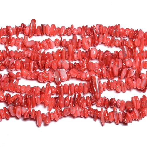 Chip Shells, 260pcs 5-8mm Irregular Beads with Holes, Light Red Shell & Crystal Chip Beads for Jewelry Making - color: Light Red
