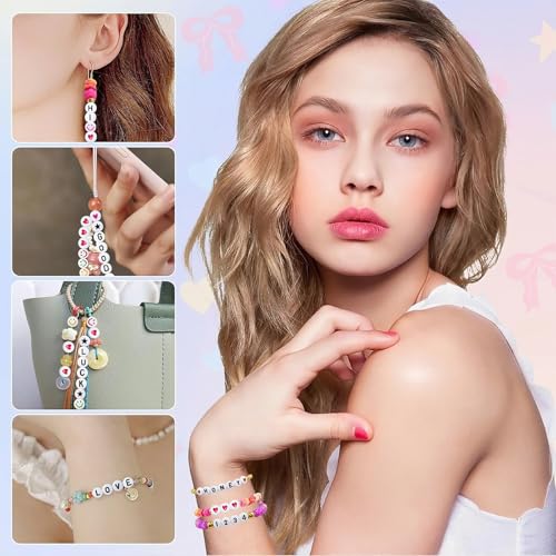Looconi 1600pcs 31 Styles Acrylic Beads Letter Smiley Star Number and Heart Beads 7x4mm Black Alphabet on White for Jewelry Making - color: White