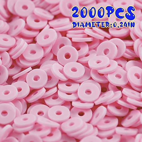 2000pcs Pink Clay Beads for Bracelets Making, Flat Round Polymer Clay Beads 6mm Spacer Heishi Beads for Jewelry Making Earring Bracelets Necklace - color: Pink 2