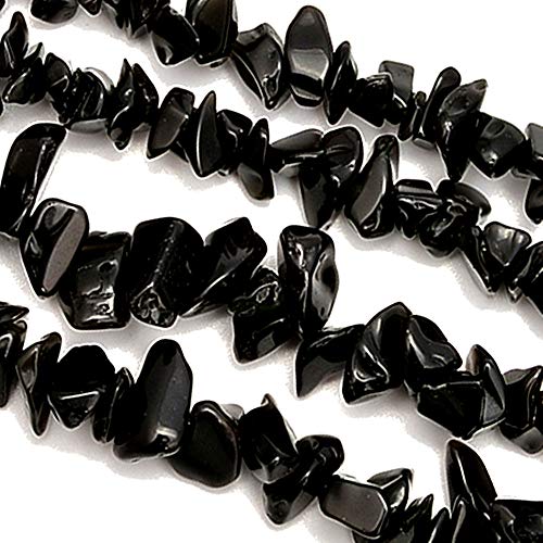 PLTbeads 5-8mm Natral Healing Gemstone Waist Bracelets Necklace Kit Irregular Stone DIY Crafts Design Jewelry Making 1 Strand per Bag Approxi 34 inch (Black Obsidian Chips) - color: Black Obsidian Chips