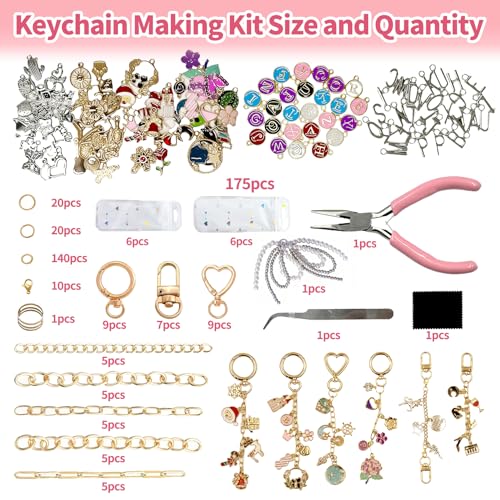 432Pcs Charms Lip Gloss Keychain Making Kit, DIY Craft Supplies with 25 Keychains Clips 25 Extender Chain 175 Charm Jewelry Plier, DIY Keychains Kit, for Keychain Making Supplies DIY Crafts (432Pcs)