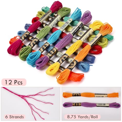 12 Skeins Colorful Embroidery Thread Variegated Floss 6 Strands Rainbow Cross Stitch Friendship Bracelet String Polyester Threads for Jewelry Making Sewing Bracelet Knit Stitching Crafts Diy - color: Colorful