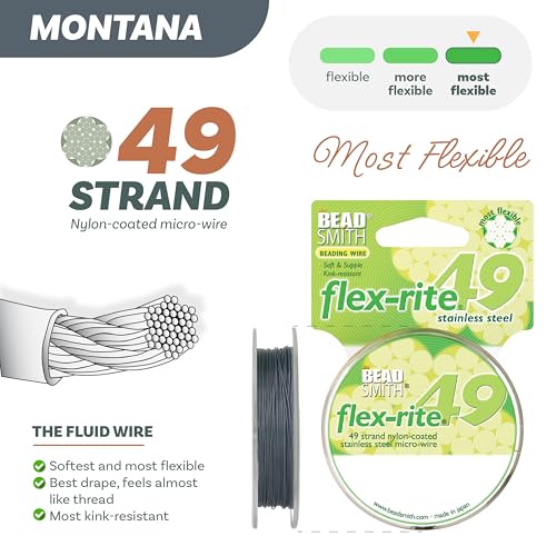 The Beadsmith Flex-Rite Beading Wire - 49-Strand Nylon-Coated Stainless-Steel Wire, 0.014" (0.35 mm) Dia, Montana, 30 ft Spool, Durable Necklace & Bracelet String, for Jewelry Making Supplies - color: Montana, size: .014” Dia - 30 ft