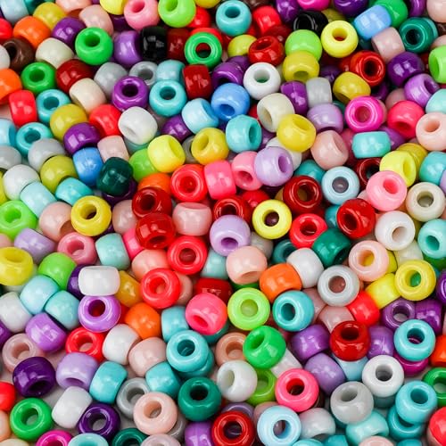 1200+pcs Pony Beads 9mm Kandi Beads for Bracelets, Hair Bead for Braids Plastic Colorful Bead Bulk Acrylic Assorted for Crafts Keychains Jewelry Friendship Bracelet Kit - color: Solid Colors