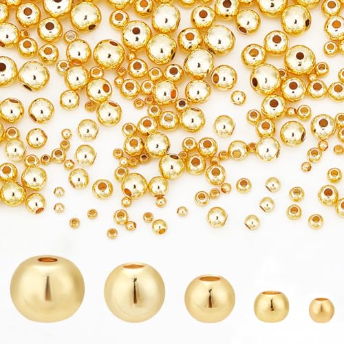 PH PandaHall 300pcs 18K Gold Plated Spacer Beads, 5 Sizes Smooth Long-Lasting Spacer Beads Metal Round Beads Brass Loose Beads for DIY Bracelet Necklace Earring Jewelry Making, 2/3/4/5/6mm - size: 2/3/4/5/6mm