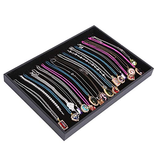 Black Velvet Stackable 20 Hooks Necklace Jewelry Tray Showcase Display Organizer Holder for Dresser Decorative Storage Box Case Single Plate for Little Girls Accessary, Women Long Hand Chains jewels - color: Black 20 Hooks Necklace