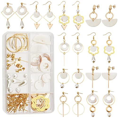 SUNNYCLUE 1 Box DIY 10 Pairs Circle Charms Round Linking Rings Earring Making Kit Triangle Charms for Jewelry Making Flat Shell Pendant Jump Rings Earring Hooks Glass Pearl Beads Adult Women - color: Diy 10 Pairs Circle Charms Earrings