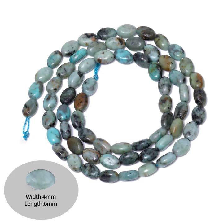 70pcs Natural African Turquoise Stone Beads，4x6mm Egg Shape Loose Gemstone Beads for Jewelry Making Design Earring Necklace - color: African turquoise