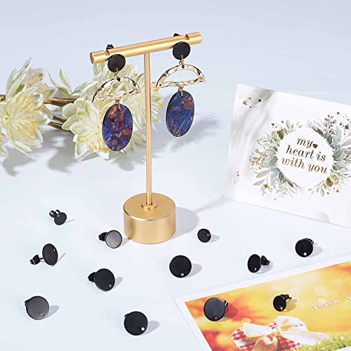 SUNNYCLUE 1 Box 30Pcs 3 Sizes Flat Round Earring Posts Stainless Steel Earring Post Ear Stud with Loop Blank Metal Earring Studs Ear Nuts for Earrings Jewelry Making DIY Women Adults Crafts Supplies - color: 15 Pairs Round Black Stud Earring Findings