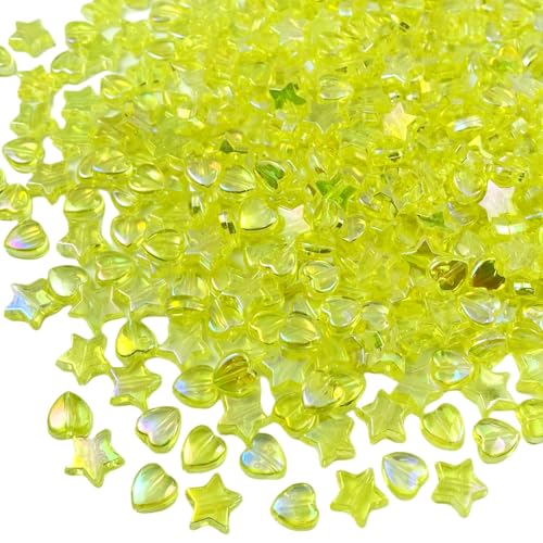 600 PCS Acrylic Heart Star Shape Clear AB Colors Assortments Colorful Flat Bead-in-Bead Loose Spacer for DIY Necklace Bracelet Jewelry Craft Making (Lemon Yellow AB) - color: Lemon Yellow AB