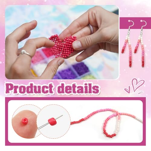 TOAOB 1500pcs 3mm Pink Colors Opaque Seed Beads Kit Glass Round Small Spacer Beads with Beading Pin for DIY Beading Weaving Earrings Bracelets Necklaces Eyeglass Chain Art Crafts Jewelry Making - color: Pink Series