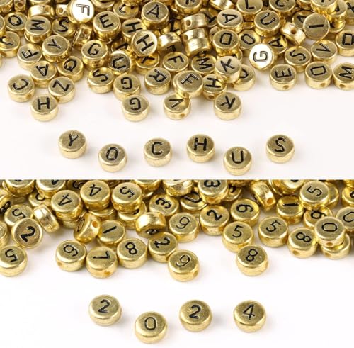 Yochus 1000pcs Gold Letter Beads for Bracelets, 4x7mm Black Alphabet A-Z Beads Friendship Bracelets Jewelry Making Kit Earring Bracelet Making Kit for Teen Gifts - color: Gold/Black Letter&Number, size: 4x7mm