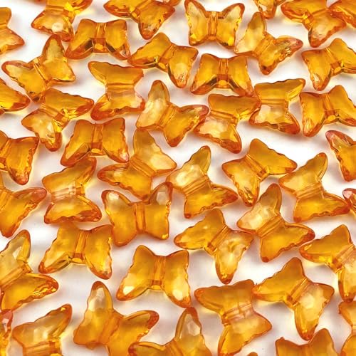 200pcs 12x15mm Acrylic Butterfly Beads Assorted Clear Spacer Beads Loose Butterfly Shaped Beads with Hole for Earring Necklace Bracelet Lanyard Jewelry DIY Craft Making(Orange) - color: Orange, size: 12x15mm