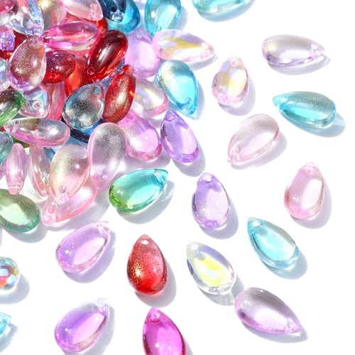 Ipotkitt 200 Pcs Random Color Transparent Glass Teardrop Charms Crystal Water Drop Bead Charms Top Drilled Beads for DIY Earring Necklace Bracelets - color: 200pcs-Drop Charms-Mixed Color