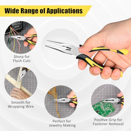 Premium Long Needle Nose Pliers-6’’, Paper Clamp Precision, High Carbon Steel, Soft Grip with Wire Cutter, Long Nose Cutting Pliers for Home, Fishing, Jewelry, Crafts,2pcs - style: Two-6in
