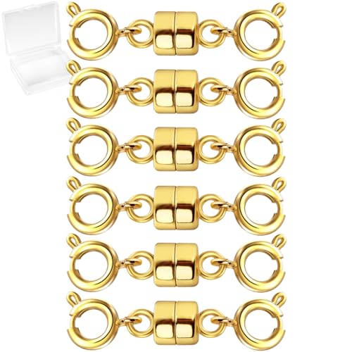 MKCYD Double Magnetic Necklace Clasps and Closures, Necklace Extenders for Women, 14K Gold and Silver Magnetic Jewelry Clasps for Bracelets - color: 6Pcs Gold