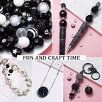 106 Pcs 20mm Beads for Pens Making with Rondelle Spacer Beads Black White Acrylic Focal Bubblegum Bead Crystal Round Sparkly Chunky Bead for Pens Beadable Keychain DIY Craft Jewelry Making Supplies - color: Black White